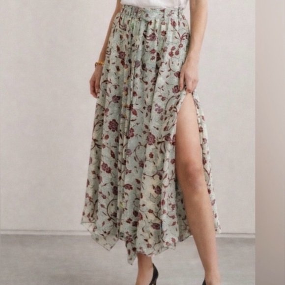 Ulla Johnson Dresses & Skirts - Ulla Johnson Ariana Floral Print Handkerchief Hem Silk Skirt Side Slit Snaps 8
